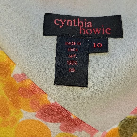 CYNTHIA HOWIE Blouse 10 SILK FLORAL PINK/ORANGE Fairy Coquette Feminine - Picture 8 of 13